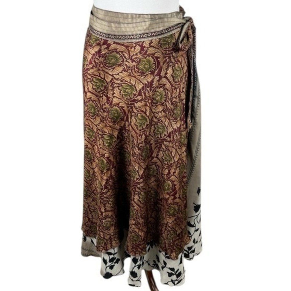 Kariza Designs Wrap Skirt Size L Boho Chic Reversible Fall Colors